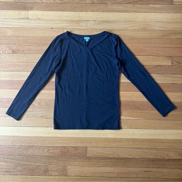 Cuyana Black Cotton Modal V-Neck Solid Basic Neutral Lounge Long Sleeve Large - Picture 1 of 7